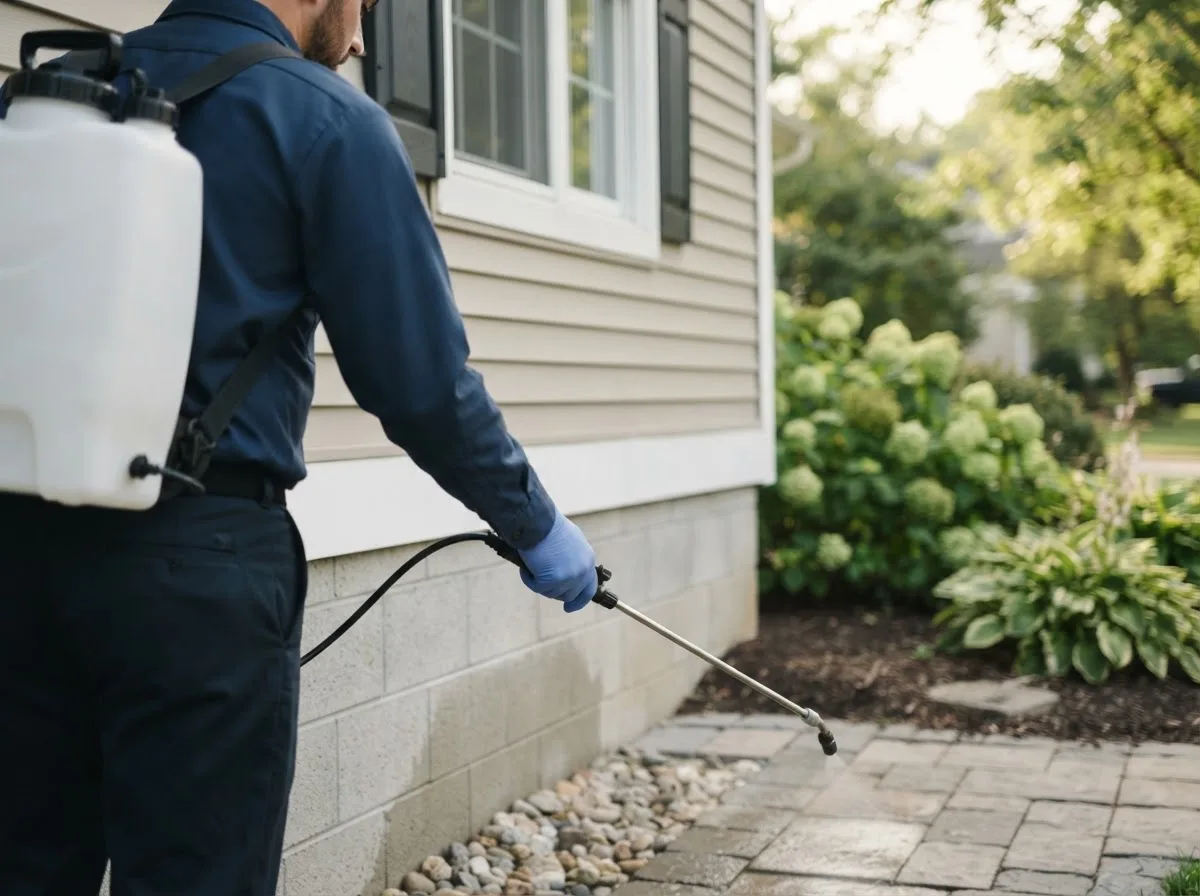 Pest control technician inspecting a home in Iron City, TN